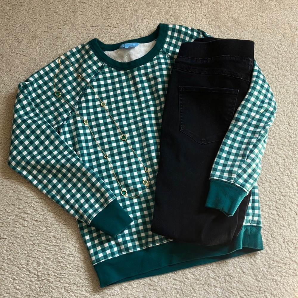 Draper James Green checkered XS 100% cotton sweatshirt